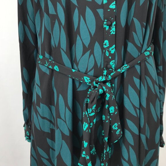 CABI -WOMEN'S MEDIUM - GREEN/BLACK LONG SLEEVE BUTTON BELTED AUTUMN DRESS - Picture 2 of 8